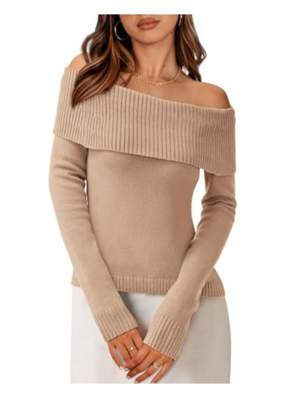 Off the Shoulder Sweater Long Sleeve Knit Pullover Fall Top